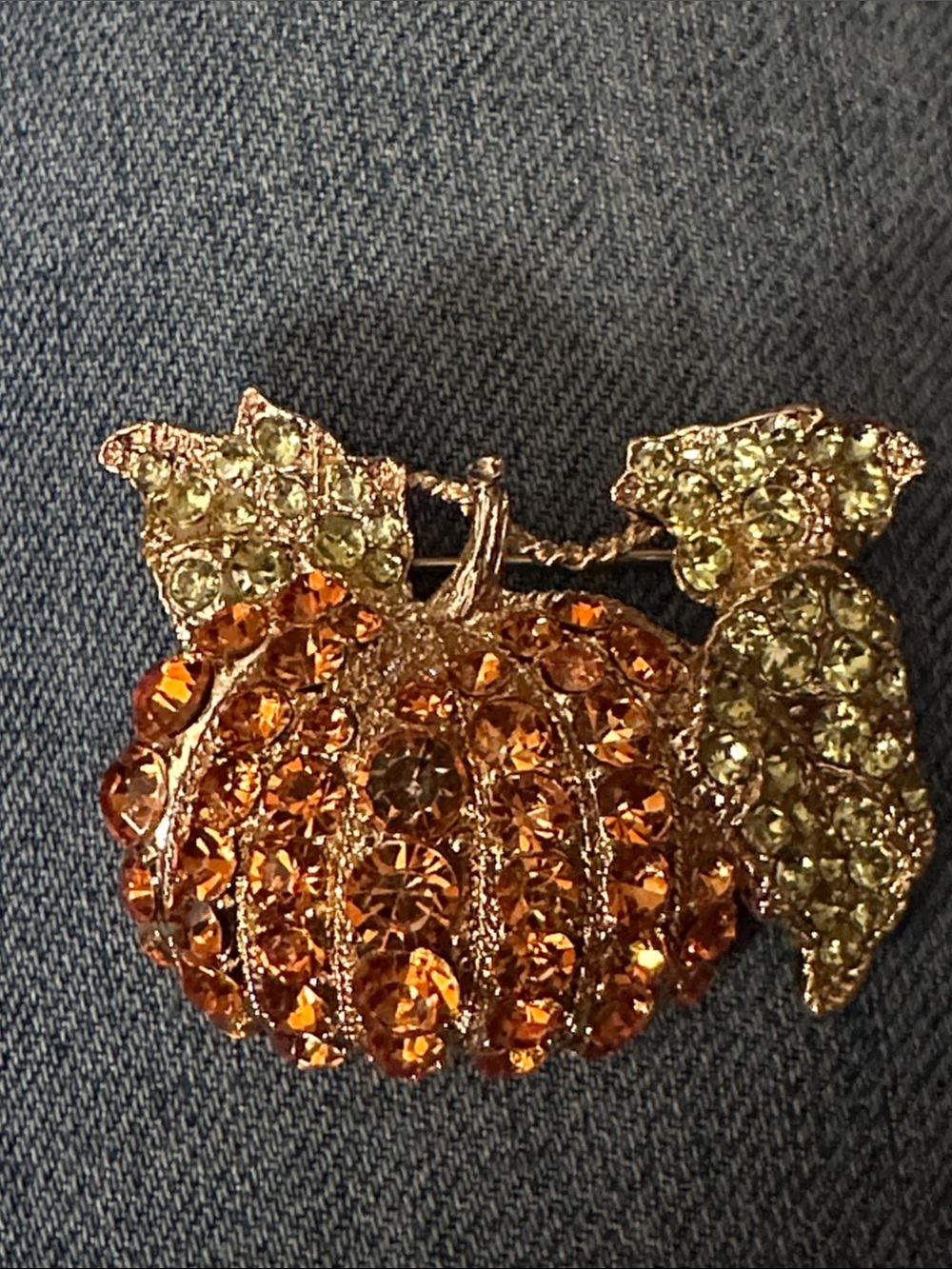 Monet Crystal Pumpkin Brooch - Orange and Gold Sparkle